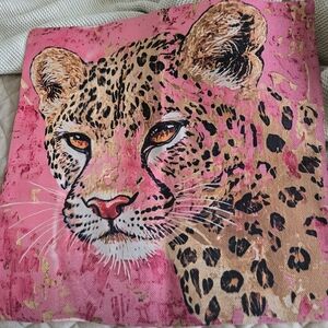 New Pink & Gold Leopard Tiger  Pillow Cover w/Linen Feel New 18x18" 2 Available